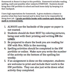 homework expectations from Mrs. Mills